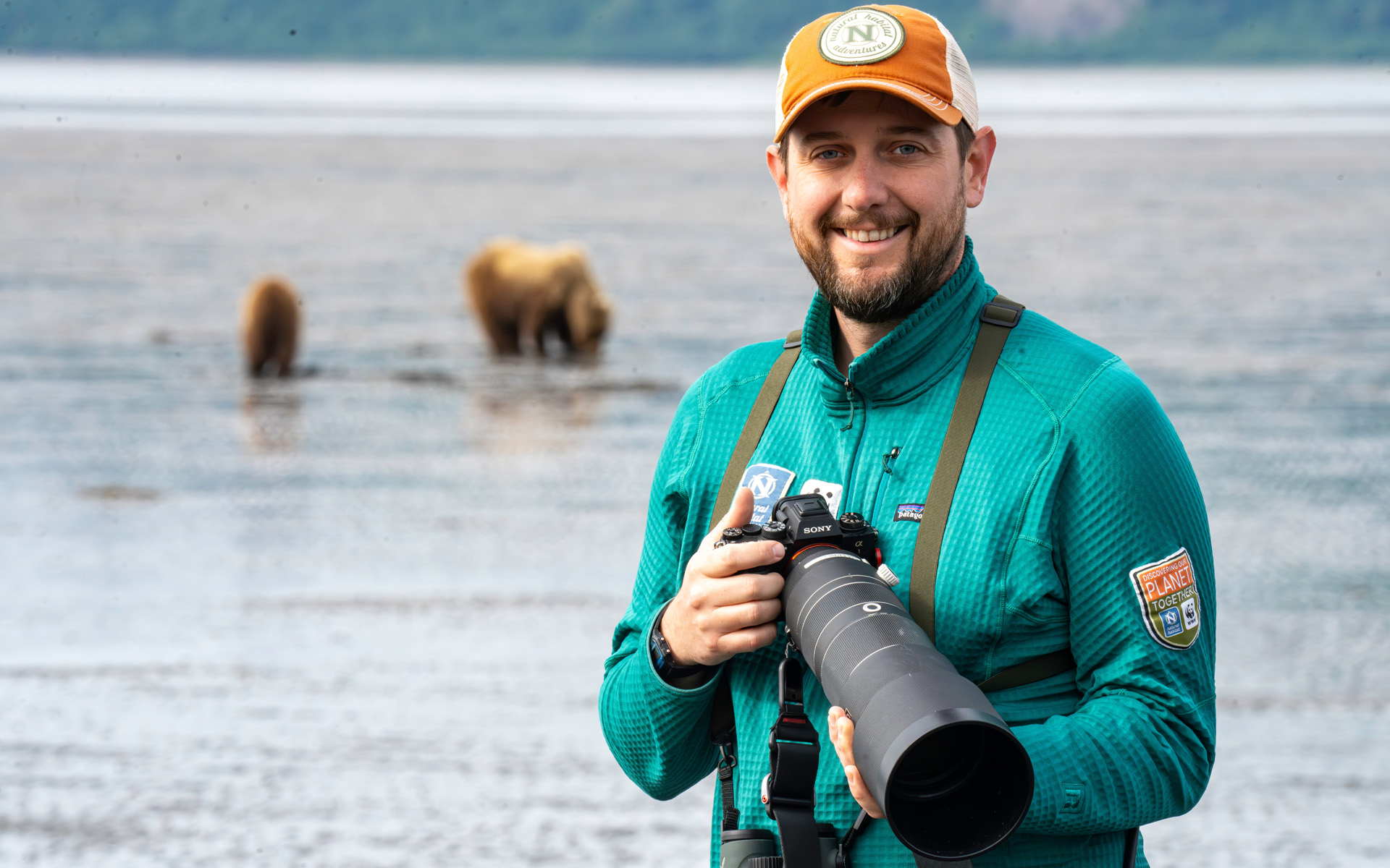 Nat Hab Photo Expeditions Director Mike Hillman in Lake Clark National Park photographing coastal brown bears
